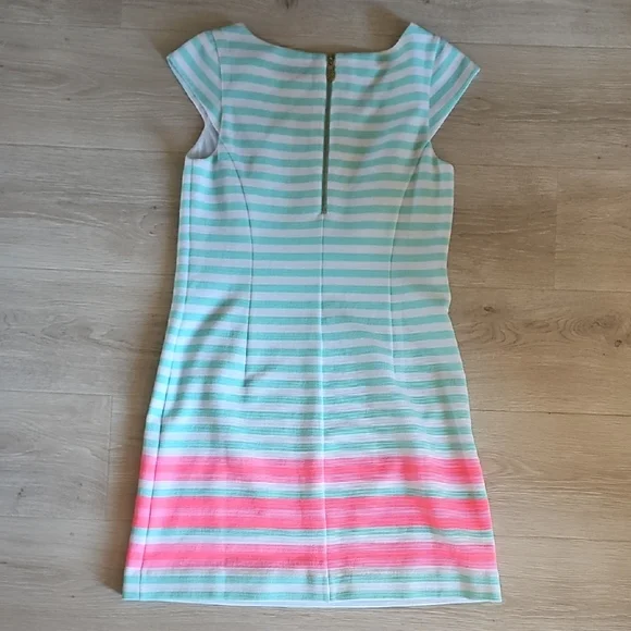 Lilly Pulitzer Mint and Pink Striped Cap-Sleeve Shift Dress - Picture 7 of 11